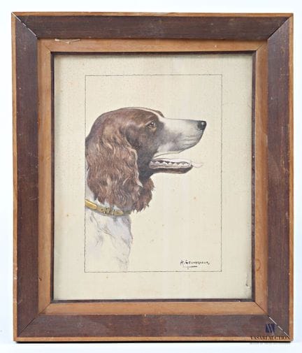 GOUVERNEUR Arthur (1852-?)
Tête d'épagneul
Aquarel