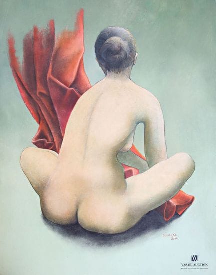 DOUENCE
Nuda di schiena con drappo rosso
Tecnica m