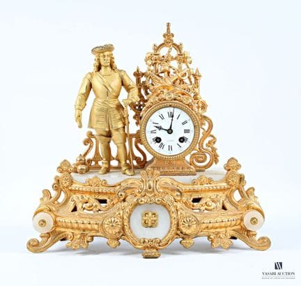 Orologio da tavolo in bronzo dorato e vetro smerig