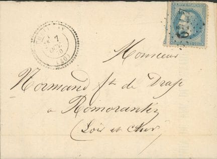 Frankreich 1870: 20 Centimes auf Brief, Raute 4749
