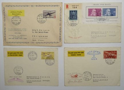 Svizzera: Primi voli 1944/1948, 4 buste speciali, 