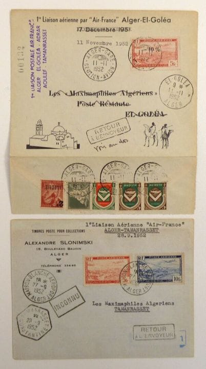 Algérie 1952 : 2 lettres Premier Vol, LT - TB -