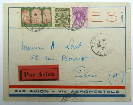 Algérie 1930 : Aérospatiale Alger/Paris via Marsei