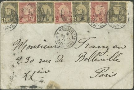Tunisie 1911 : bel affranchissement vers Paris - B
