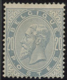 Belgio 1883: n. 39, 20c grigio perla, X - B -