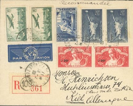 France 1939 : Beau Recommandé vers l'Allemagne ave