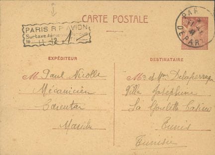 Frankreich: EP, 80c braun, CP nach Tunis mit Verme