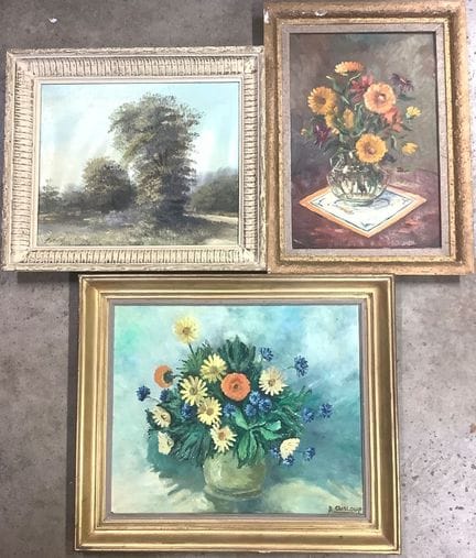 2 oli su tela e un olio su tavola, 2 nature morte 