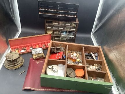 Fond d’horlogerie ,engrenages,roues,cadrans,boîte 