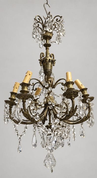 Lustre en bronze doré ciselé, à pampilles, composé