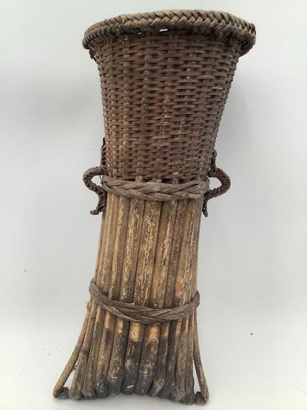 Antique bamboo quiver or gathering basket of Asian