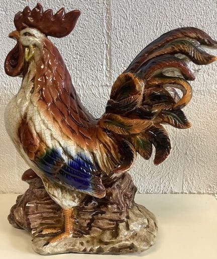 Grande gallo in ceramica policroma smaltata e craq