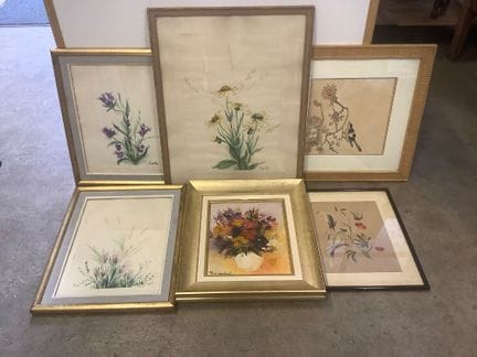 6 opere incorniciate sul tema dei fiori e degli uc
