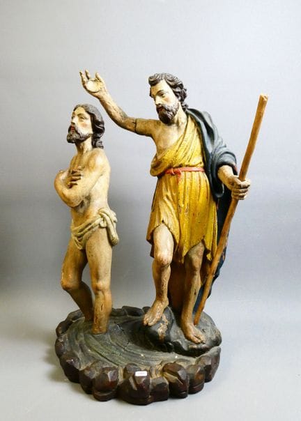 Il Battesimo di Cristo, in legno policromo, con cr