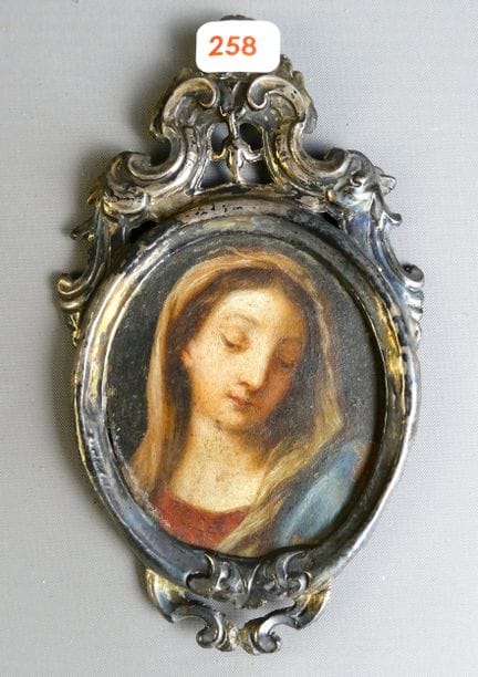 Dipinto su rame incorniciato in argento raffiguran
