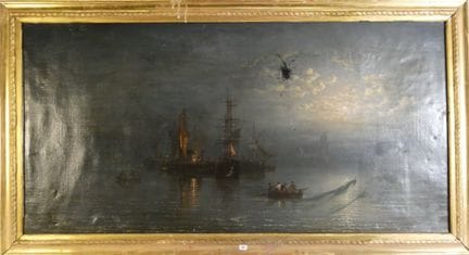 Ecole FRANCAISE vers 1870. Bateau au clair de lune