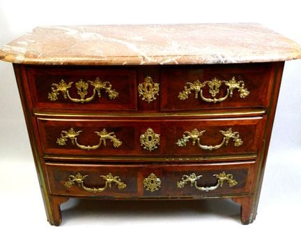 Elegante cassettiera d'epoca Luigi XV, in intarsio