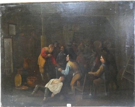 Tavernenszene. Öl auf Leinwand (auf neue Leinwand 