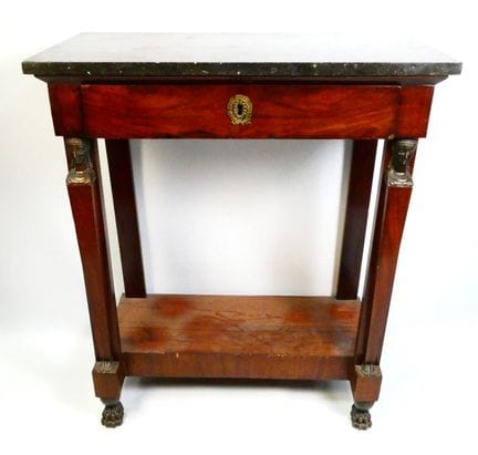 Console in stile Impero in mogano con ripiano cent