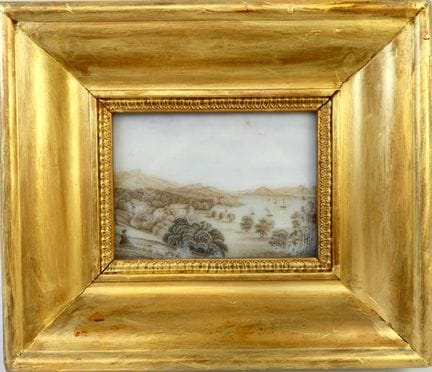 Romantische Landschaft. Lavur auf Opalin. 11 x 15 