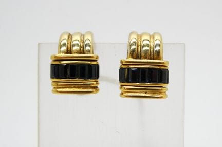 Paire de clips d'oreilles en or blanc et jaune orn