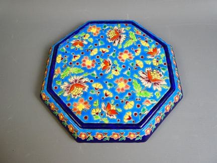 Longwy, sottopiatto ottagonale in maiolica smaltat