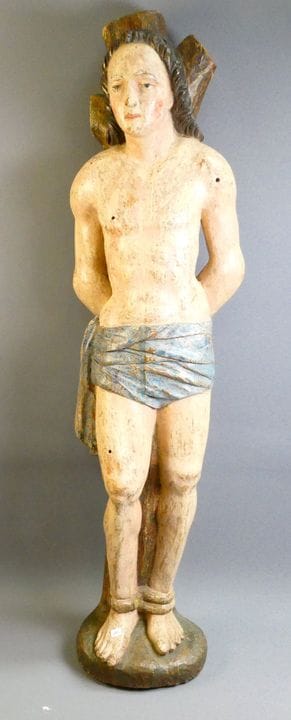 San Sebastiano in legno policromo, mancano le frec