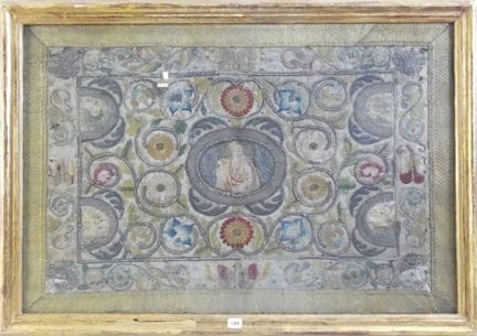 Stickerei auf Stoff, die den Heiligen Petrus darst