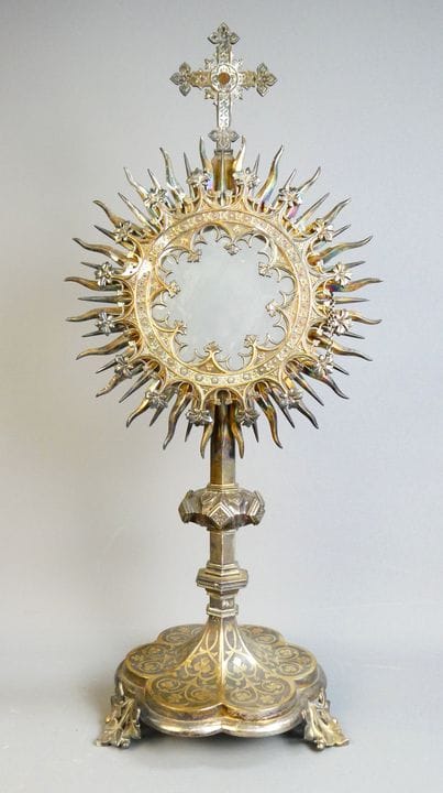 Ostensorio in stile neogotico in argento 950 °/°° 