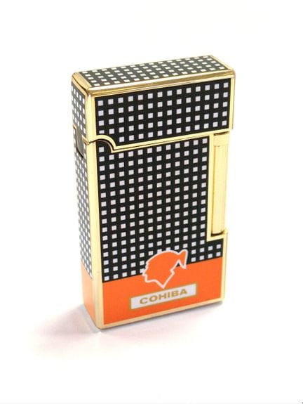 COHIBA 
Briquet en métal doré laqué à décor géomét
