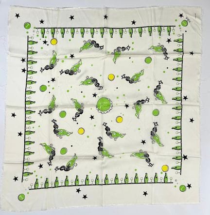 Foulard Perrier en soie dans les tons verts et ivo