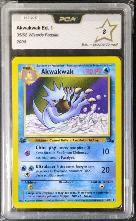 Graded Pokémon Card: Akwakwak 35/62 – PCA 8.
Wizar