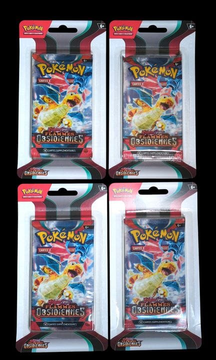 Set mit 4 Pokémon-Boostern, versiegelt in Blisterv