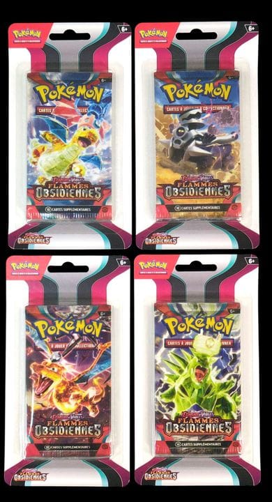 Set aus 4 in Blistern versiegelten Pokémon-Booster