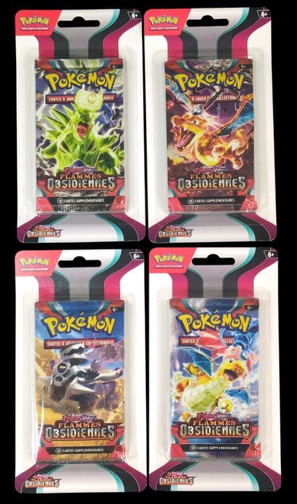 Set aus 4 in Blistern versiegelten Pokémon-Booster