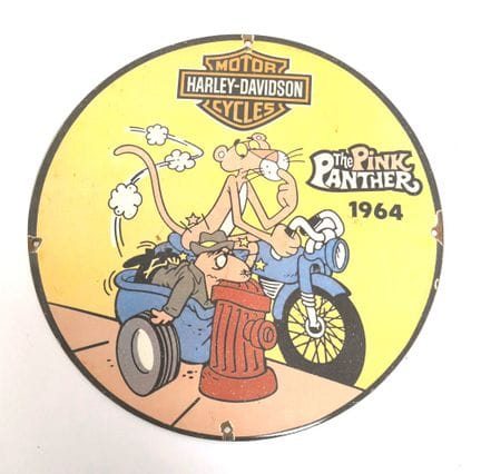 Placa esmaltada, «La Pantera Rosa» y Harley
Dimens