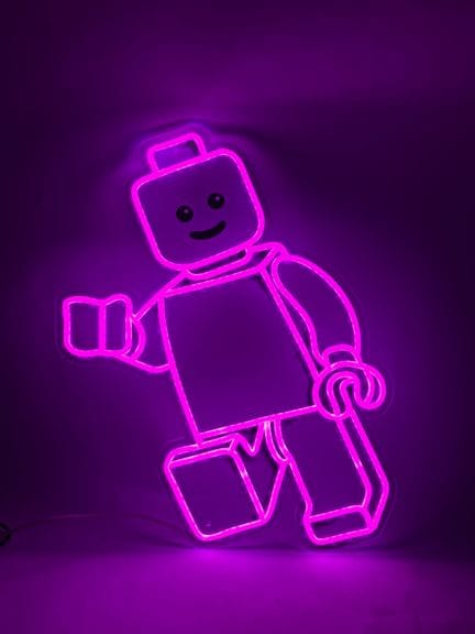 Letrero luminoso de Lego con el hombrecito rosa
50