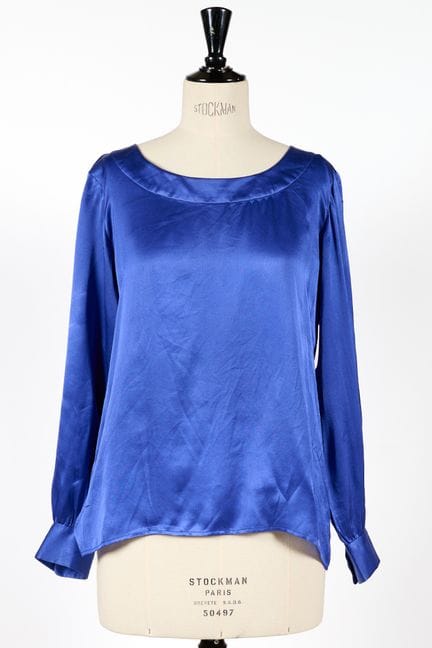 YVES SAINT LAURENT, Rive Gauche. 
Top de seda azul