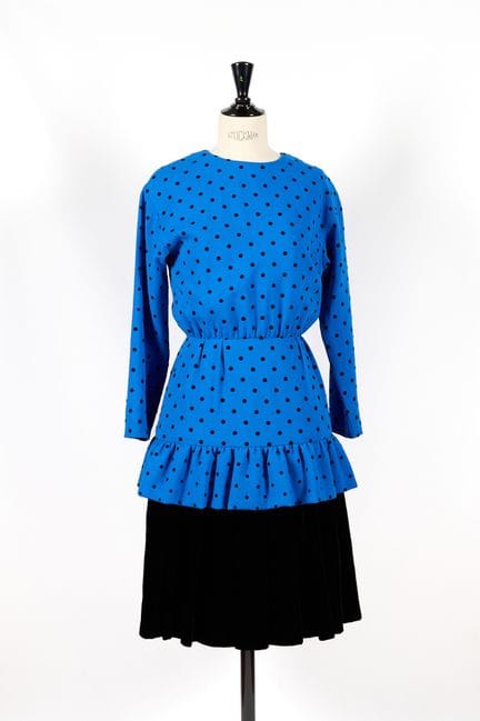 CHRISTIAN DIOR. 
Vestido de crepé de lana azul elé