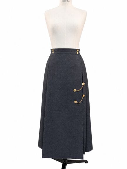 CHANEL.
Falda larga acampanada con pliegues, de fr