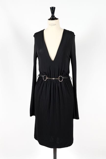 GUCCI. 
Abito nero a maniche lunghe, con profonda 