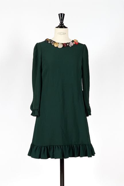 DOLCE &amp; GABBANA. 
Abito in crêpe verde bosco, 