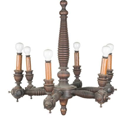 Lustre rustique à 6 lumières en bois sculpté, avec