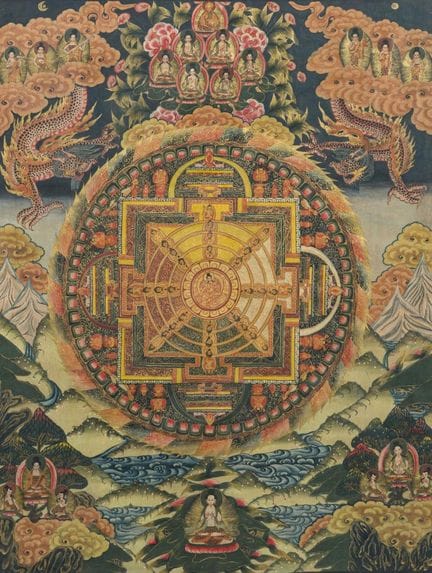 "Lot consisting of two framed 'Tibetan thangkas' d