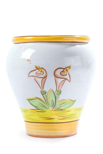 Pot de fleurs en céramique émaillée blanche, orné 