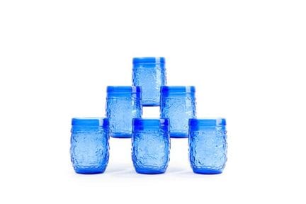 Lot de 10 petits verres à eau en verre bleu opaque
