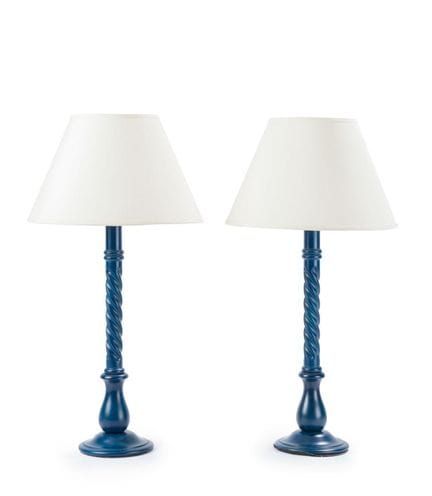 Pair of table lamps, with turned wooden bases and 