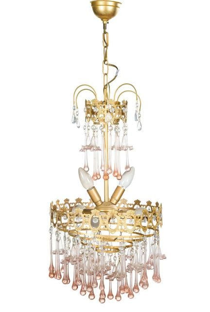 Lustre en métal doré orné de larmes, de gouttes et