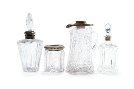 A set of wheel-cut Bohemian glassware with silver 