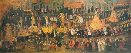 "Procession in Cuzco's Plaza Mayor."
Print

Dimens